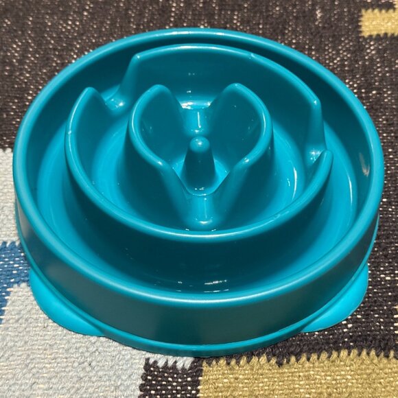 Outward Hound Slo (Slow) Fun Feeder Dog Bowl, Set of 2 Medium Turquoise/Orange - Picture 3 of 13